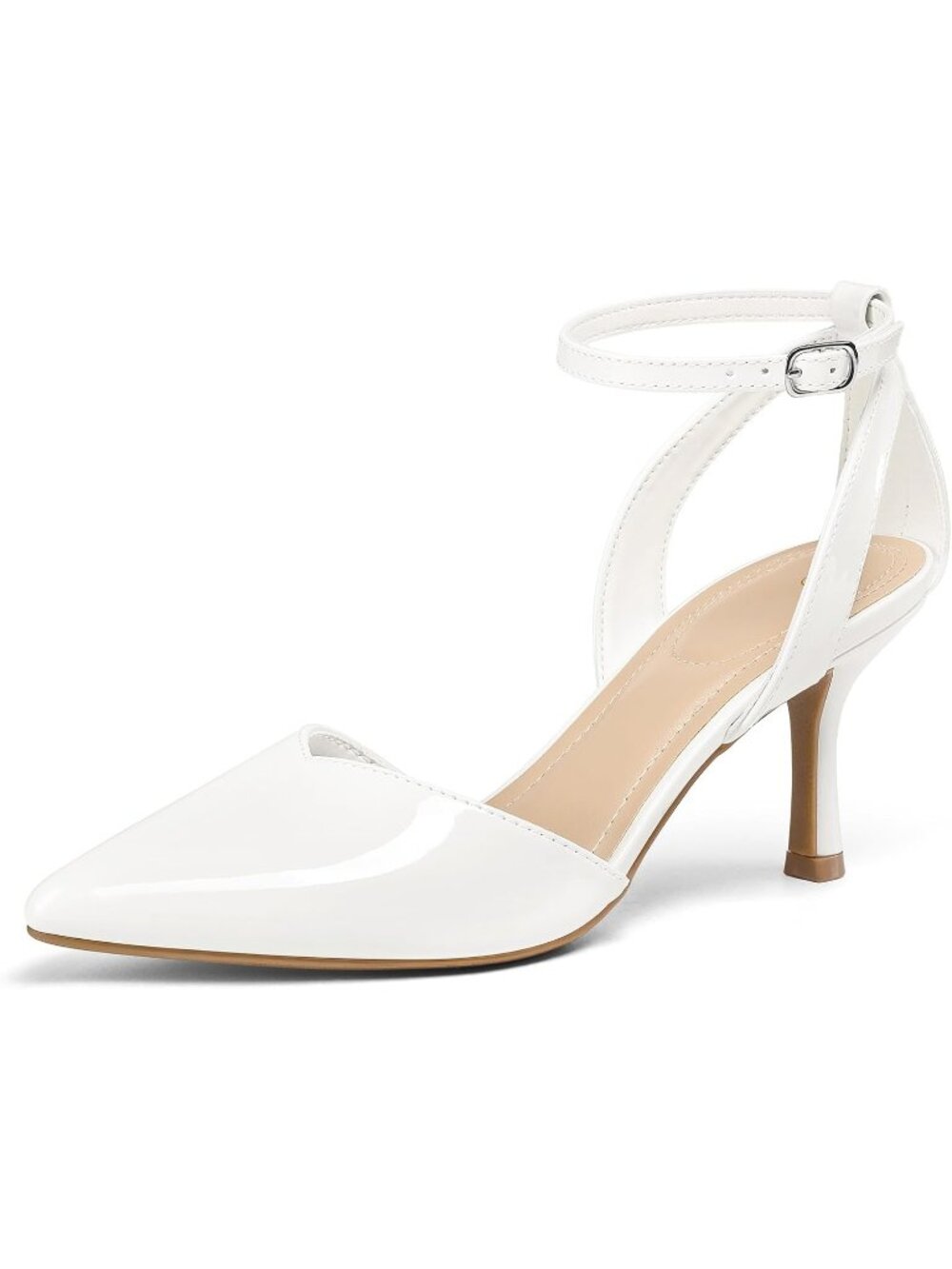 Women's White Patent Closed Toe Kitten Heels Comfortable Dress Pumps Heel Shoes